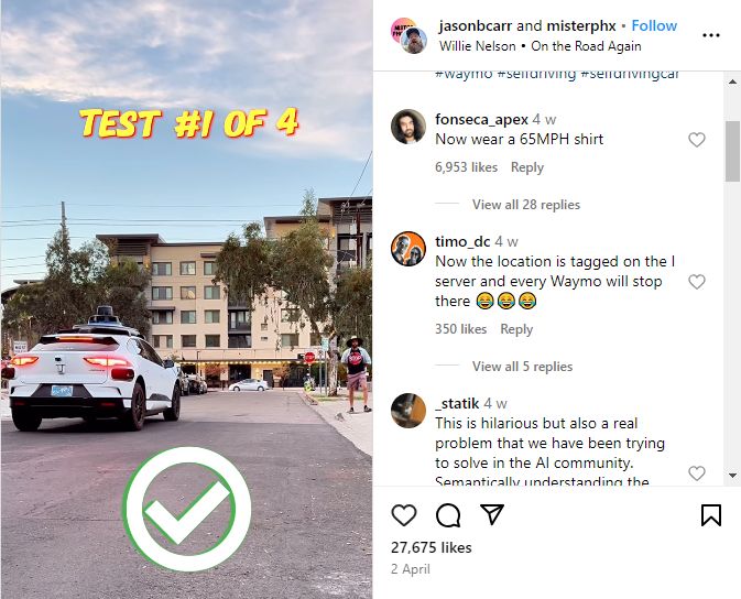 Pakai Baju Rambu Lalu Lintas, Pria Ini Kelabui Mobil Autonomous