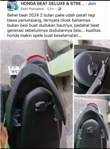 Konsumen Keluhkan Kualitas Behel Honda Beat 2024, Terbuat dari Plastik?